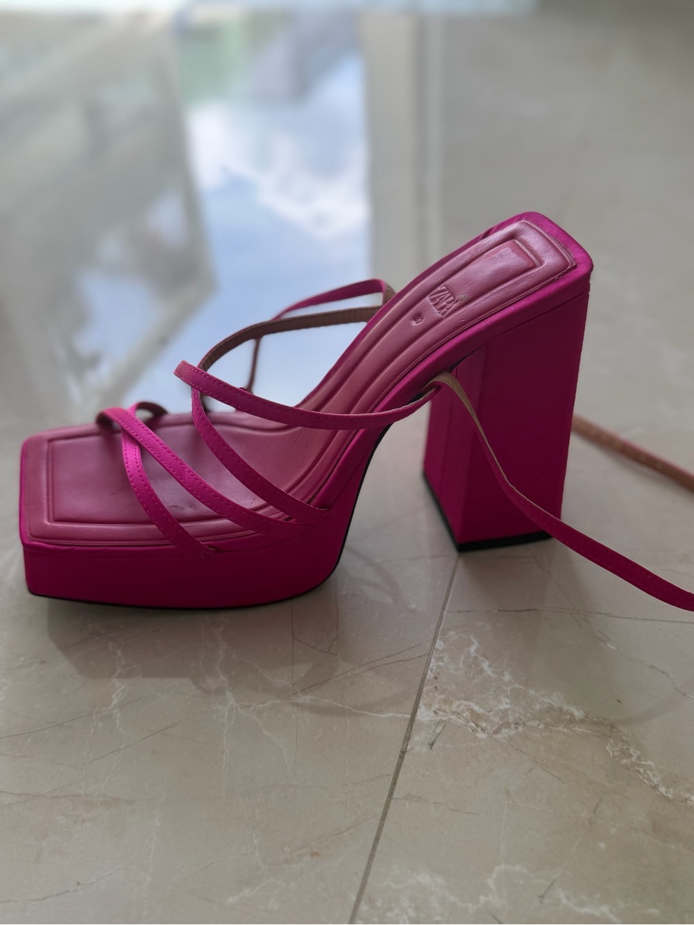 Zara Fuchsia Strappy Platform Block Heel Sandal